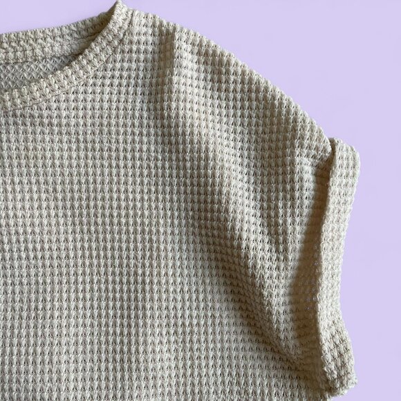 Cream Waffle Knit Cropped Top – Size M - Picture 3 of 8